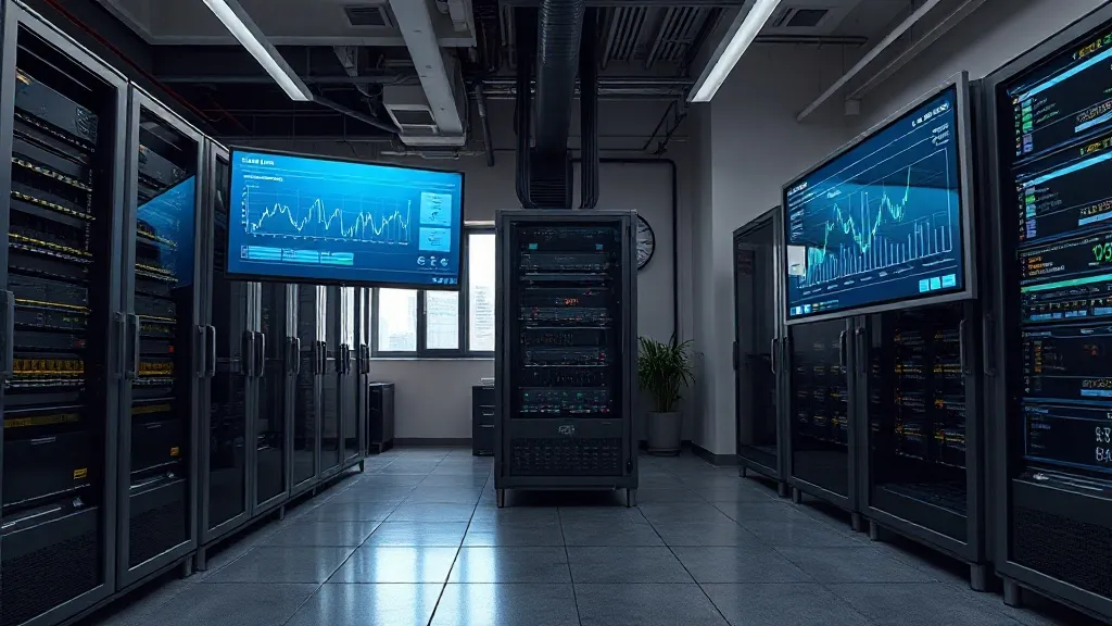Industrial minimalist office with high-end server racks and